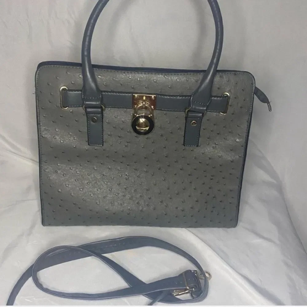 Structured Vegan Leather Tote Bag in Gray with Gold Hardware
